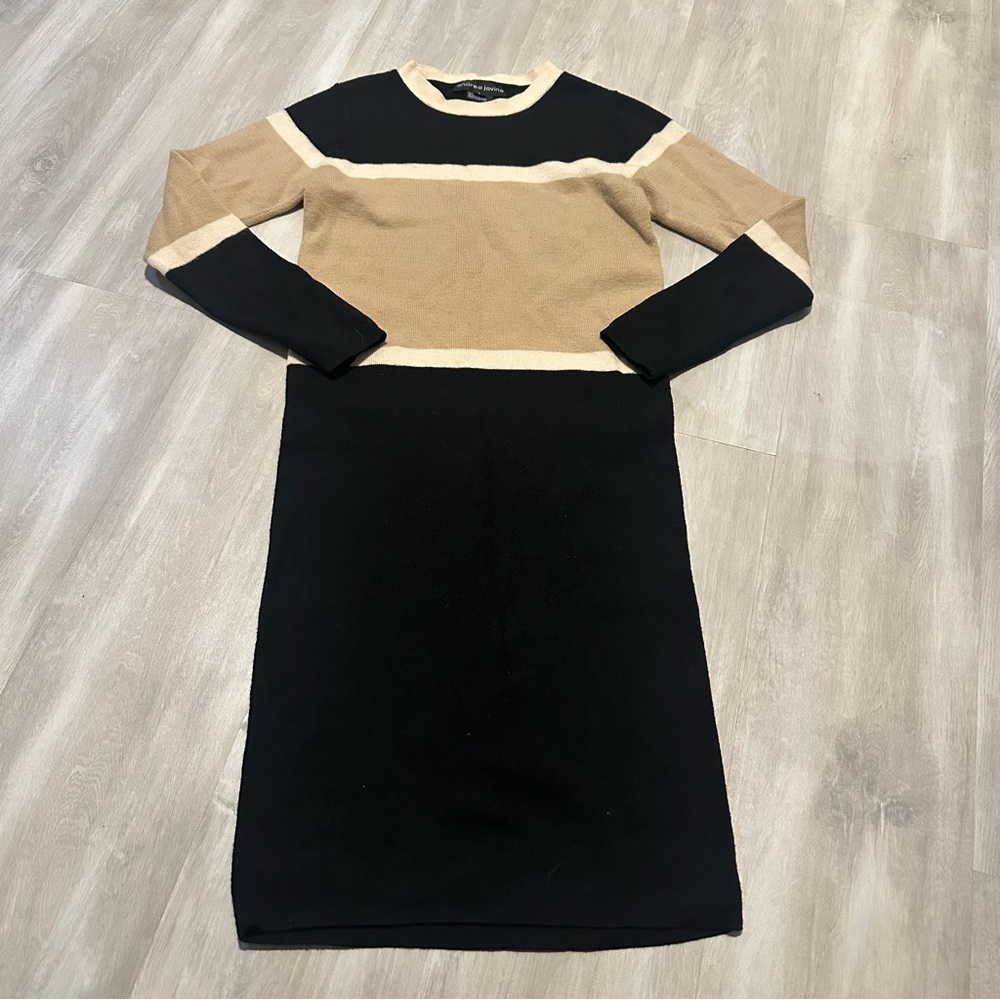 Andrea Jovine Cream Black Tan Wool Sweater Dress Sz P
